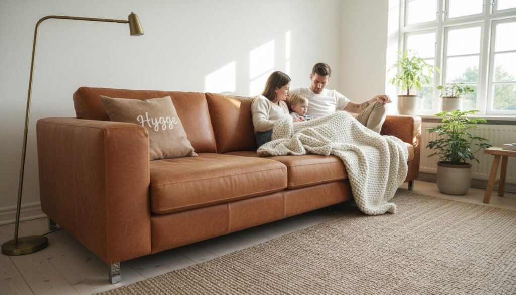 Stor Sofa i Cognac Øko Læder